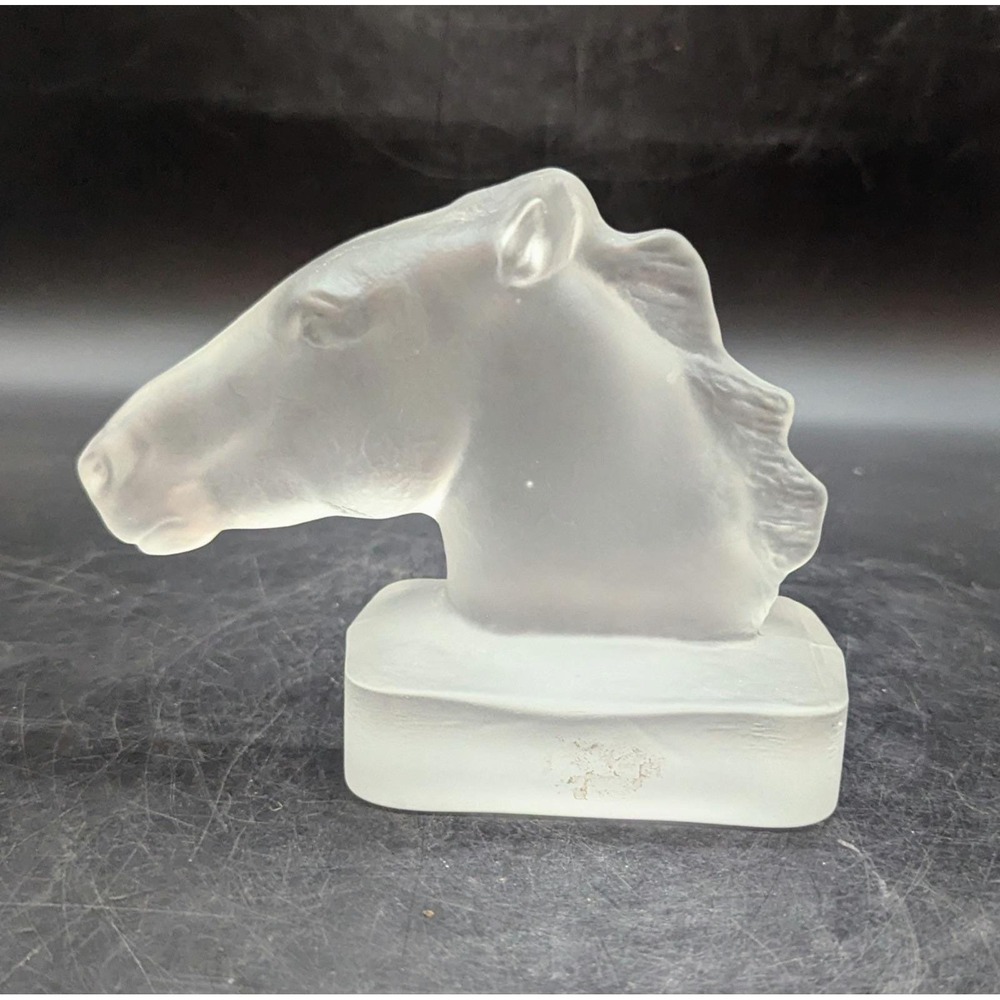 Vintage Frosted Clear Art Glass Horse Head Bookend Figurine‎ 5"